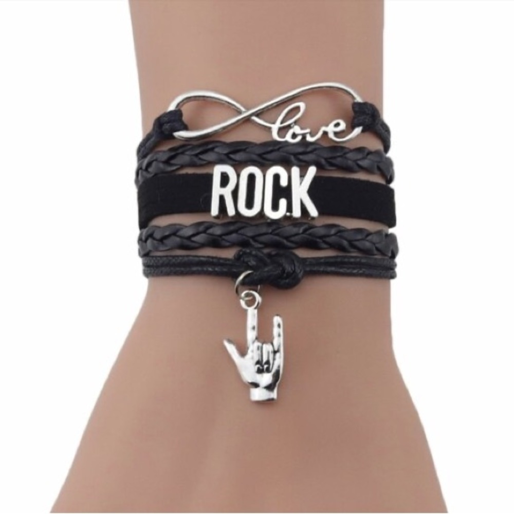 Infinity love Rock Bracelet stacks letter ID corna hand charm Bracelet